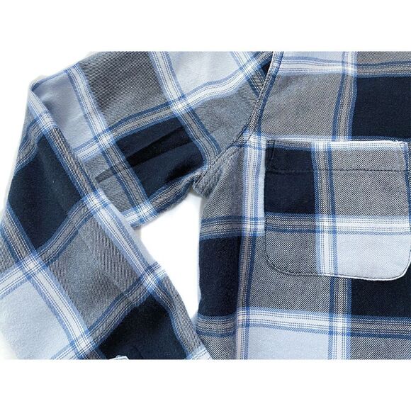 Abercrombie & Fitch Button Down Shirt | Navy Blue Plaid Flannel - Size S - Picture 4 of 12